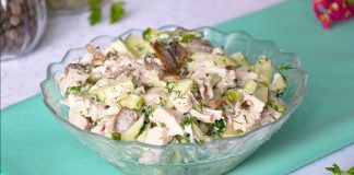 Салат с грибами и огурцом